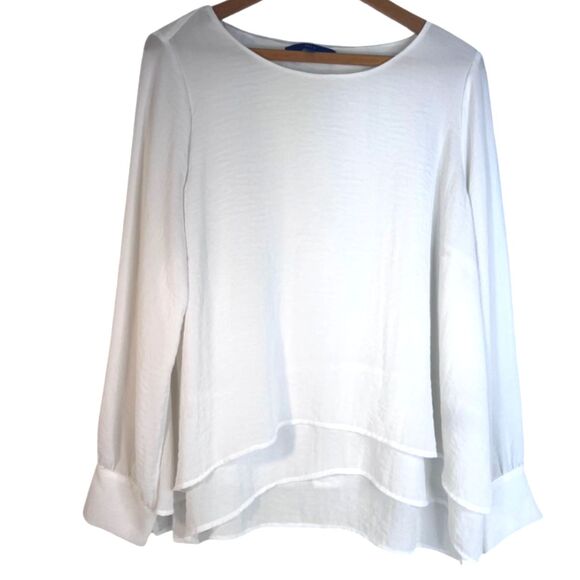 Apt 9 Satiny Flowy Blouse White Size XL Neutral Basic Minimalist Office Work - Picture 1 of 10